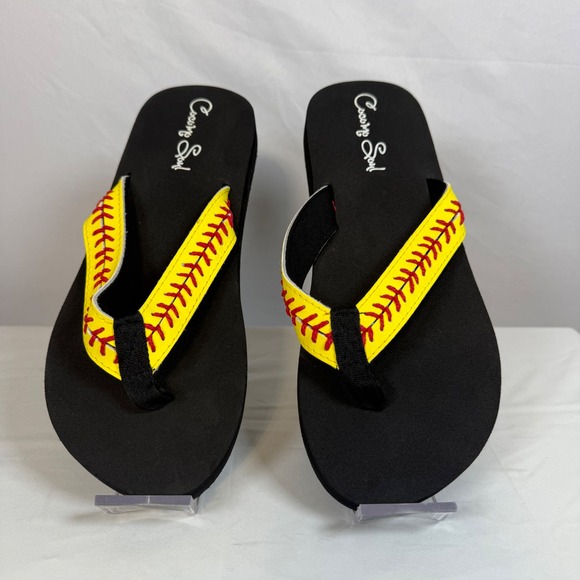 Cocomo Soul Softball Stitch Flip Flops Sandals Slides Size 10‎ - Picture 1 of 5